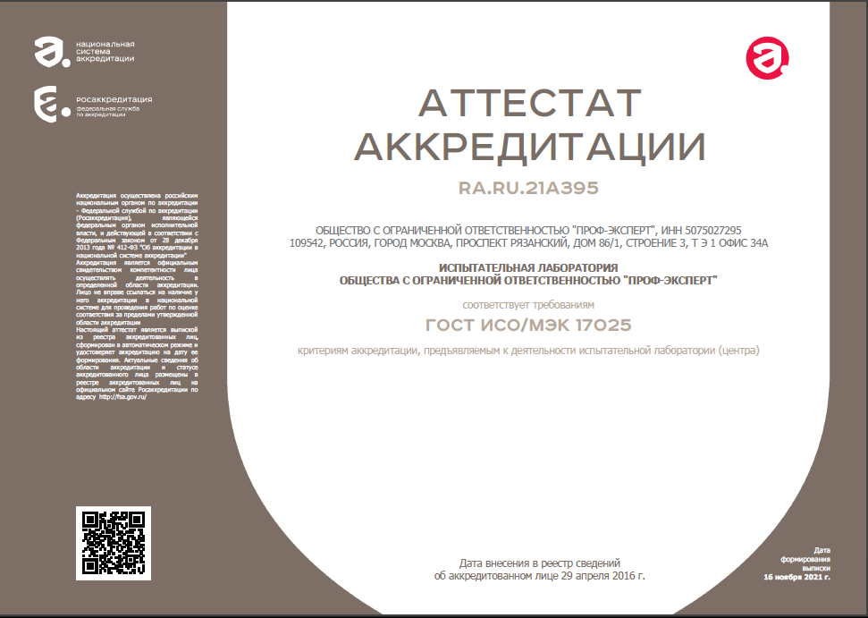 Аттестат аккредитации Проф-Эксперт Аттестат аккредитации Проф-Эксперт